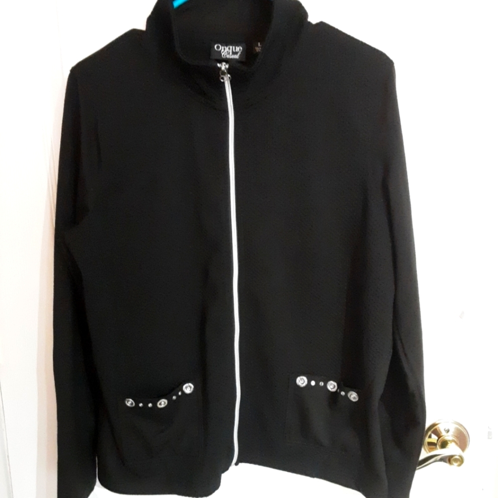 Onque Black zip up  casual jacket size. Large